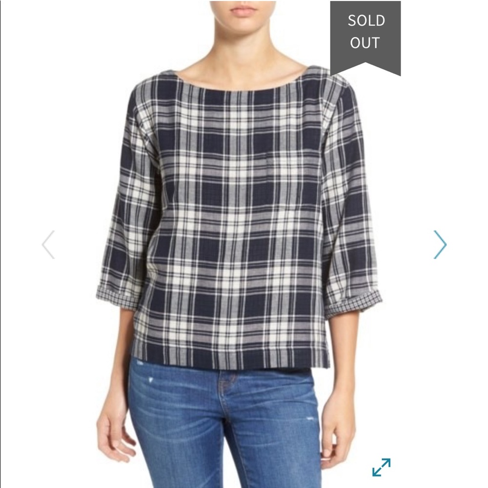 Madewell Bedford Plaid Boxy 3/4 Sleeve Shirt